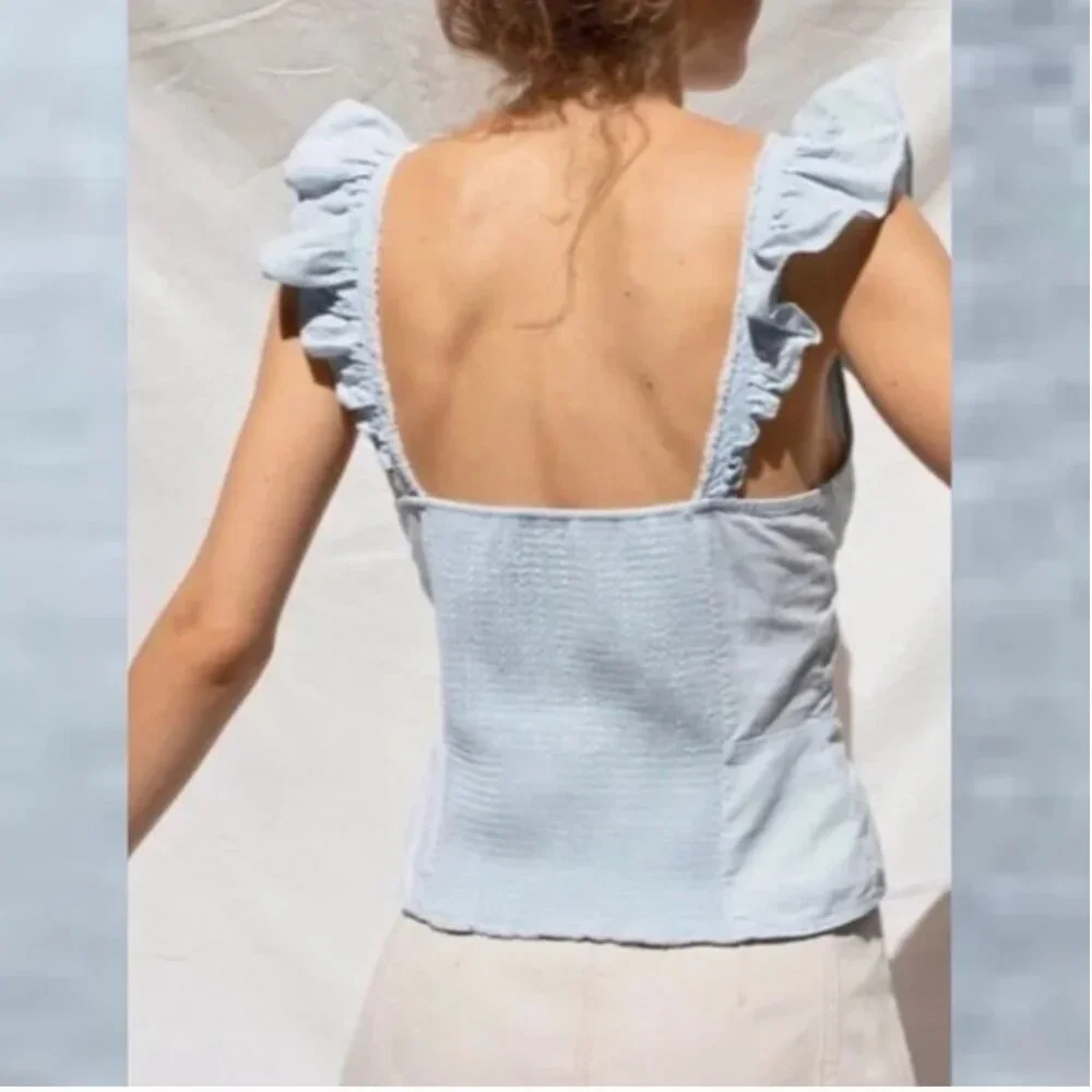 Free People Winona Denim Top Size Large